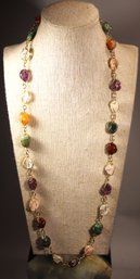 FINE ENCAGED GOLD FILLED HARD STONE SEMIPRECIOUS STONE BEADED NECLACE 26'