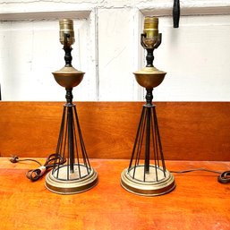 A Pair Of Brass And Metal Unusual Vintage Table Lamps