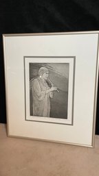 Original Signed, Titled And Dated Graphite Drawing Of A Flute Player