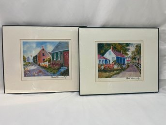 Pair Of Original Watercolor Paintings Signed Rose Kennedy (Maine)  Cottage Themed