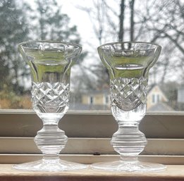 Signed Peter Mc Grath Master Cutter- Dated 12/8/97 Waterford Crystal 4' Candlestick Pair With Certification