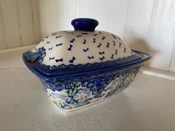 Made In Poland Ceramic Hand Made 7x4.5x7.5 To Top Of Lid Covered Serving Mini Tureen