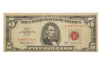 1963 $5 Bill With Red Seal