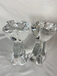 Pair Of Baccarat Crystal Glass Candlestick Holders 7in