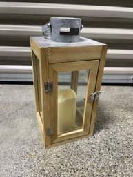 New Galvanized Steel And Wood Hanging Candle Lantern