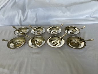 Set Of Eight Marked 900 Silver Teaspoons & Teabag Rests