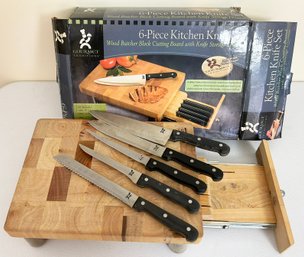 A Maple Cutting Board And Knife Set - Wonderful For Parties