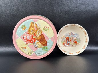 A Peter Rabbit Cookie Tin & Royal Doulton Bunnykins Bowl