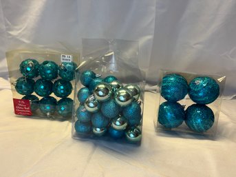 Grouping Of Turquoise Glittery Ball Ornaments