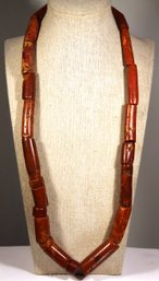 Large Vintage Coral Beaded Necklace 26' Long