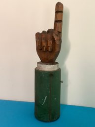 CARVED WOOD POINTING HAND SCULPTURE