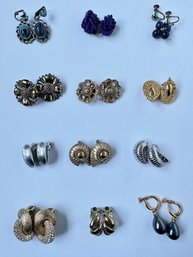 12 Vintage Clip On Earrings Including 2 Dior, 3 MMA, 3 Monet Clip Ons & More