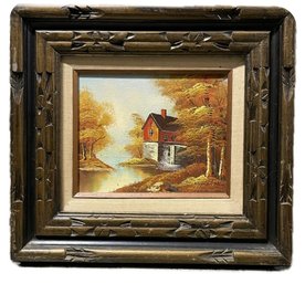 Oil Painting On Board In Carved Wood Frame -signed By Artist