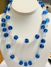 GORGEOUS VINTAGE BLUE AND CRYSTAL FACETED NECKLACE 40'