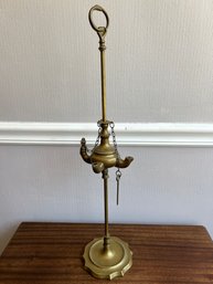 Antique Brass Whale Oil Lamp With Ouroboros Finial
