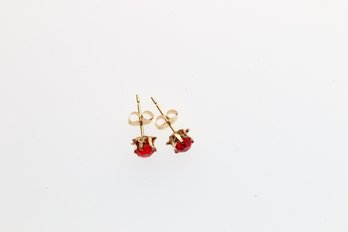 14k Yellow Gold  Red Stone Earrings