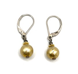 Sterling Silver Gold Color Beaded Dangle Earrings