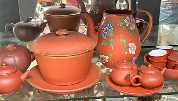 An Antique Asian Tea Set, And Extra Pieces - Hand Painted, Gilt Rimmed