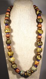 Fine Studio Art Pottery Beaded Necklace 22' Long Multi Colored