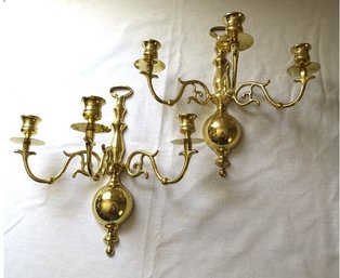 Matching Pair Of Brass Candelabra Wall Sconces