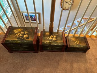 Group Of 3 Wooden Nautical Chests