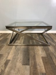 Modern Brushed Nickel Square Glass Coffee Table