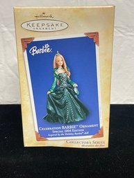 2004 Hallmark Celebration Holiday Barbie 5th In Series Green Dress Ornament