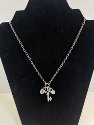 Silver .925 And CZ Heart, Lock And Key Charms On Necklace From Thailand