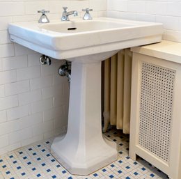 An Antique Porcelain Standard Pedestal Sink - AS IS