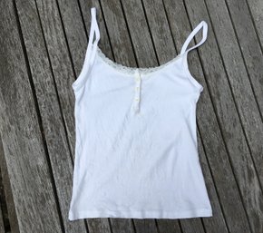 BRANDY MELVILLE,  Cotton Tank Top Shirt, Lace Trim, White, One Sz