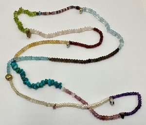 New Turquoise, Rose Quartz, Blue Topaz, Seed Pearls & Citrine Necklace With Buddhist Charms, 18.5 Inch