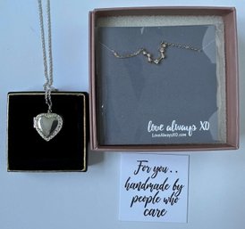 New In Box Avon Heart Shaped Locket & Love Always XO Rhinestone Necklace