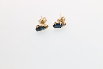 14k Yellow Gold Blue Sapphire Diamond Earrings