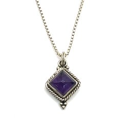 Vintage Italian Sterling Silver Chain With Purple Color Stone Pendant