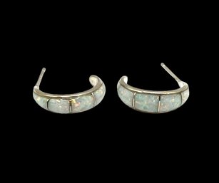 Gorgeous Sterling Silve Opal Color Stone Hoop Earrings