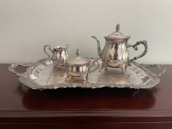 Vintage Towle Grand Duchess Silverplate Tea Set With FM Rogers Tray