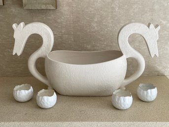 Global Views Two Handle Contemporary Planter And A Set Of Four Z Gallerie Tea Light Holders