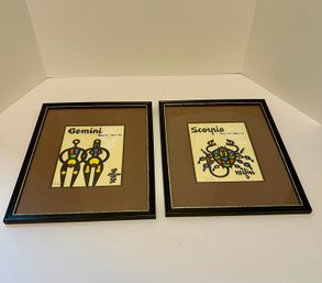 Jean Nerfin, Pair Of Zodiac Serigraphs Representing Gemini & Scorpio, Ca. 1970, Pencil Signed