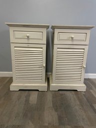 Pair Of Wood 1 Door 1 Drawer Accent Table