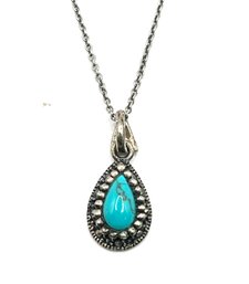 Vintage Italian Sterling Silver Chain With Turquoise Color Ornate Pendant
