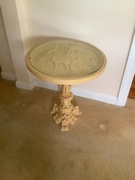 COMPOSITE CARVED ACCENT TABLE WITH GLASS TOP