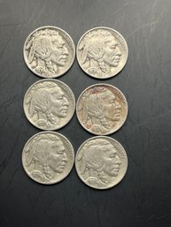 6 Buffalo Nickels (4) 1936, (2) 1937