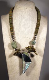 1980s Beaded Necklace Having Lacquer And Mother Of Pearl Inlay