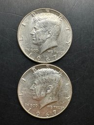 2 1967 Kennedy Silver Half Dollars