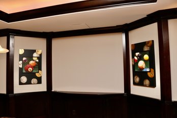 Set Of 2 Hand Painted Dyre Billiard Balls With Metallic Backdrop Professionally Framed
