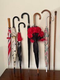 Lot Of Umbrellas And Canes Walking Stick