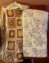 Vintage Hand Made Quilt & Freshly Dry-Cleaned Vintage Granny Square Throw