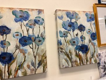 Two Blue Floral Canvases