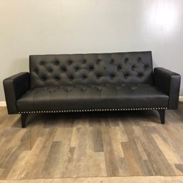 Black Faux Leather Convertible Sofa 1 Of 2