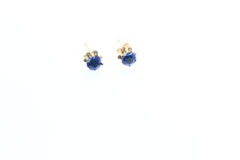 14k Yellow Gold Blue Stone Earrings